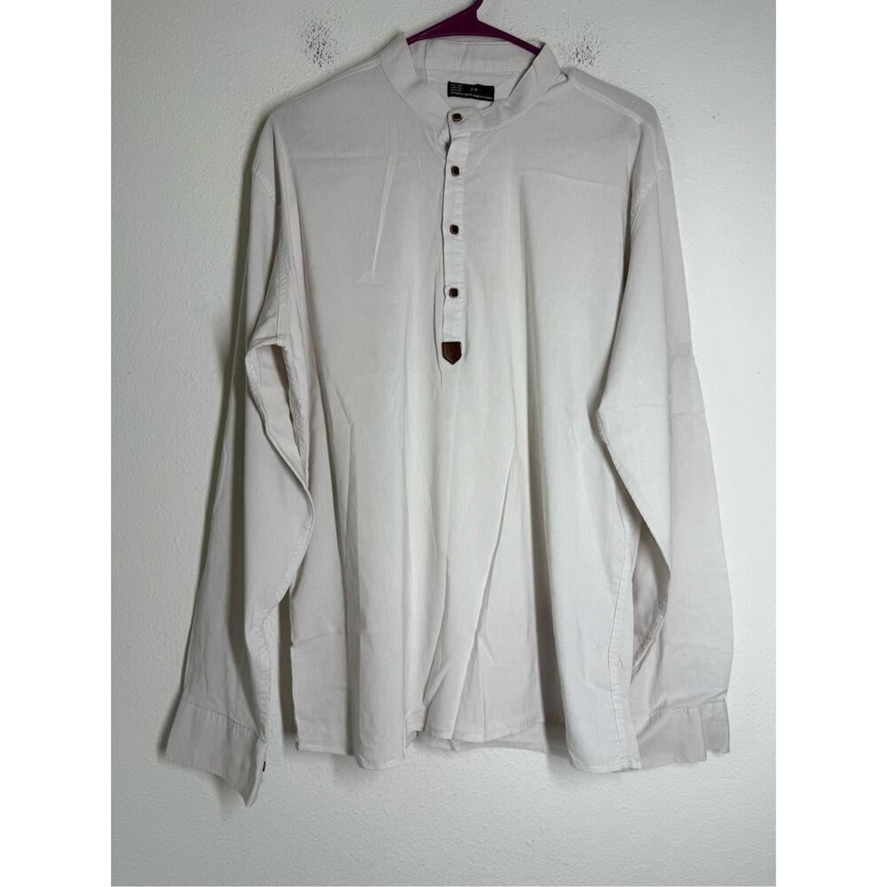 Zara Henley Men’s Collarless Shirt Roll Tab Sleeve Light Gray Size L See Notes
